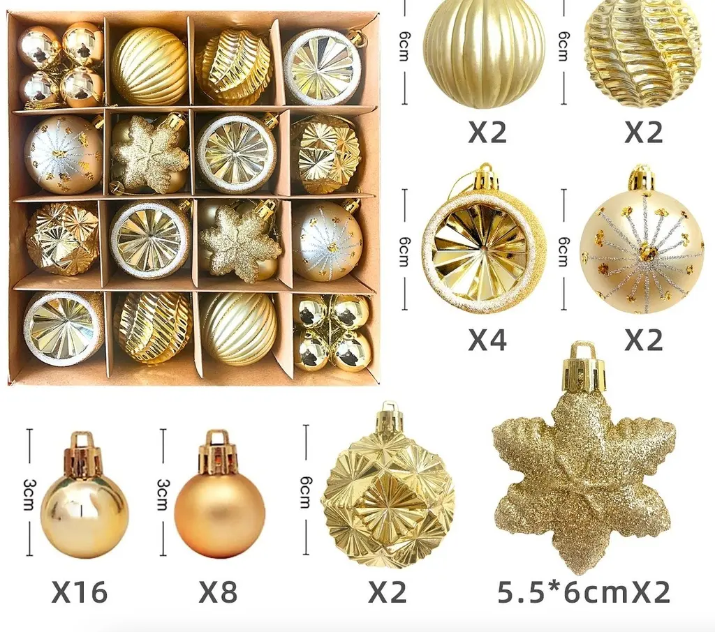 DECORATIONS NOEL DORÉES 38PC