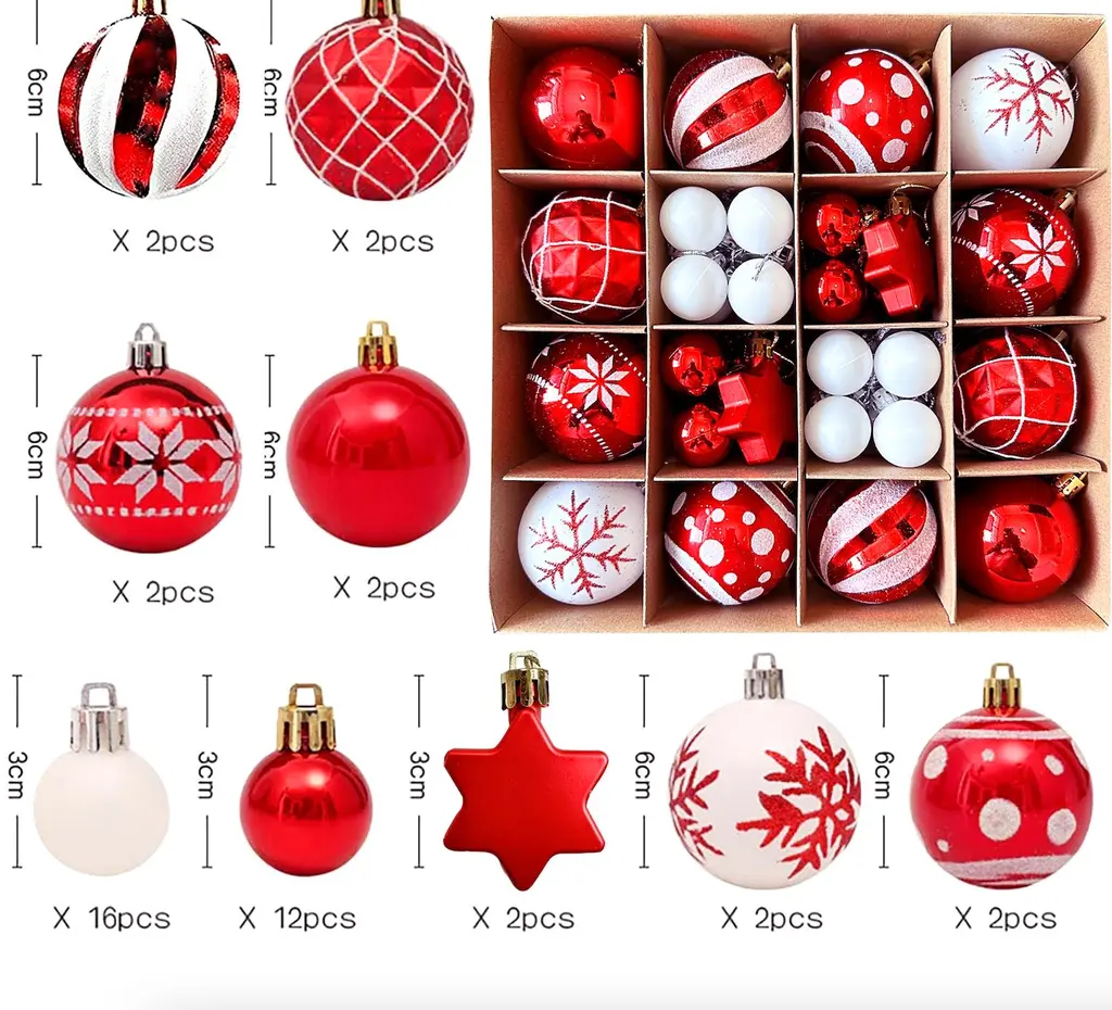 [ASNX616-21 MJ-B-3-] RED AND WHITE CHRISTMAS DECORATIONS 42PC