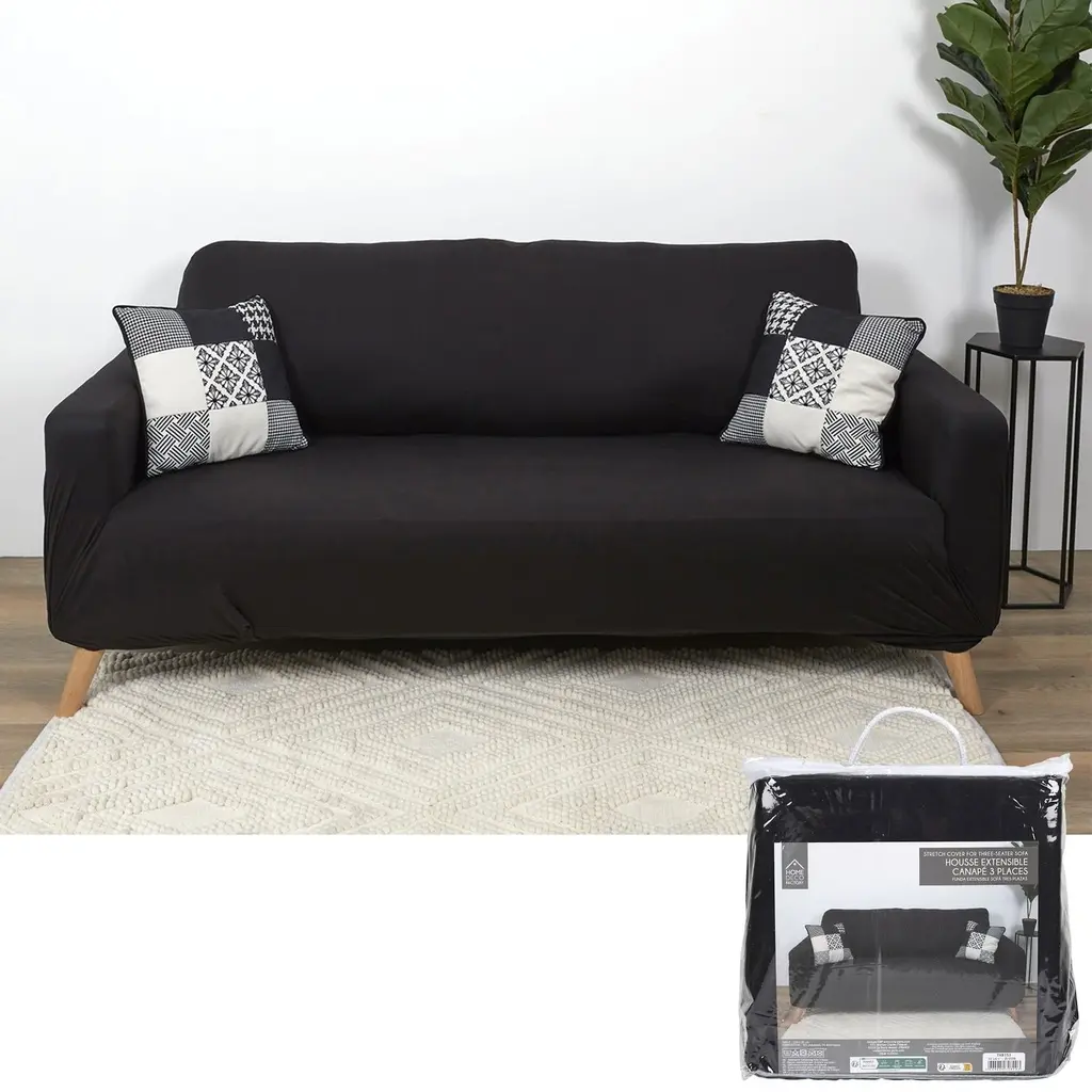 [TX8153 ZEN12] Stretch cover for three-seater sofa black