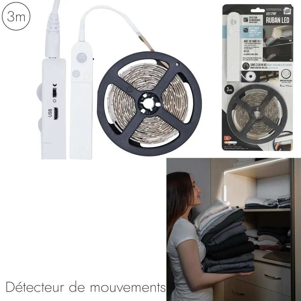 [LA10450 ZEN12] Bande led 3m detecteur mouvement