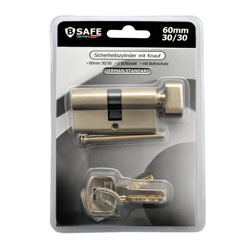 Safety button cylinder 60mm (30/30) with 5 keys