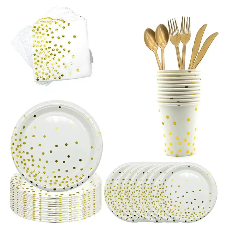 [YTG013] Kit Vaisselle de fete doré et ses ballons