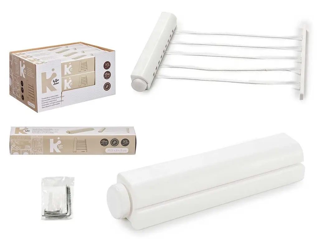 Corde à linge extensible 18m 5 cordes blanc BETTER CLEAN