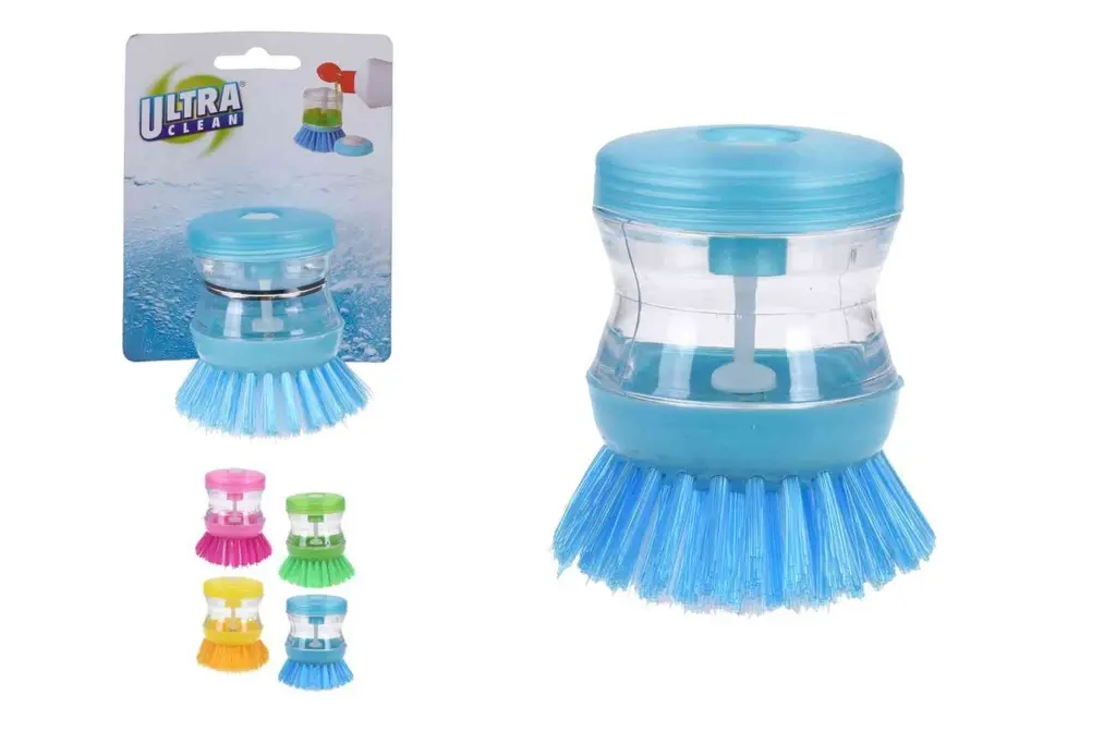 Dishwasher brush with soap dispenser