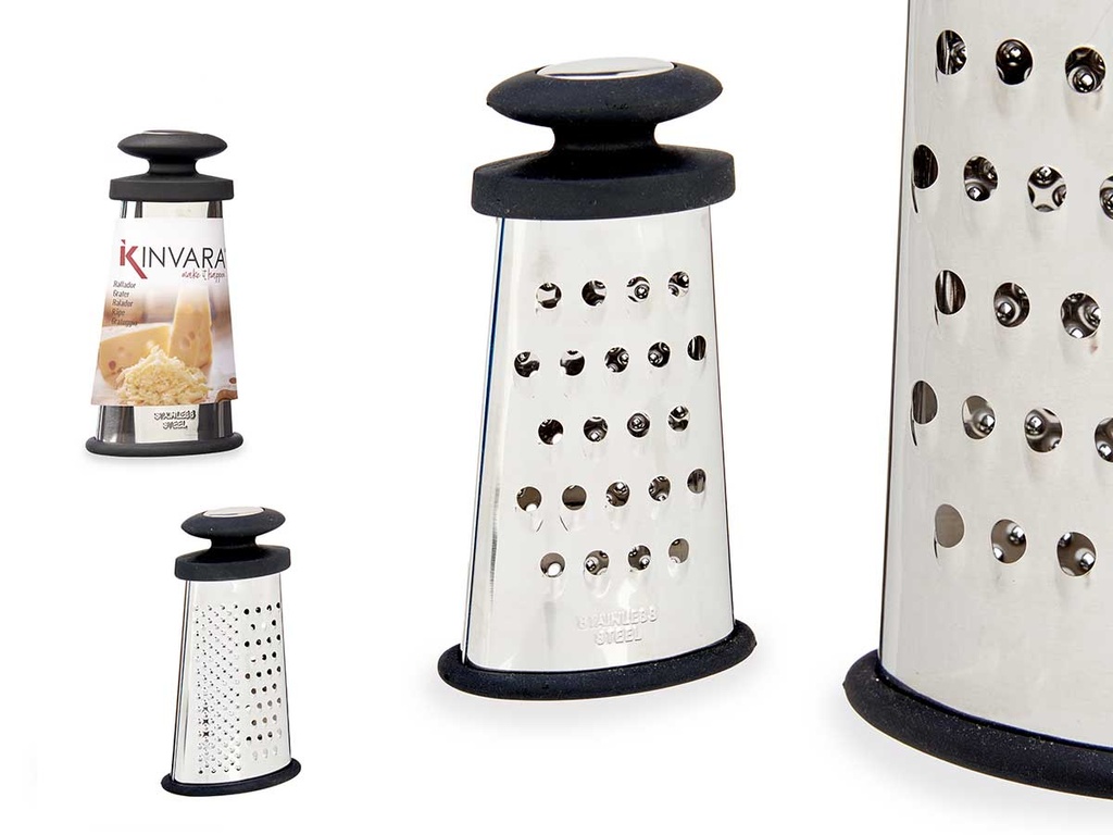 Steel grater with black silicone handle