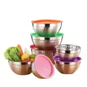 Set of 5 stainless steel bowls, airtight lids, BPA-free. 18cm-26cm