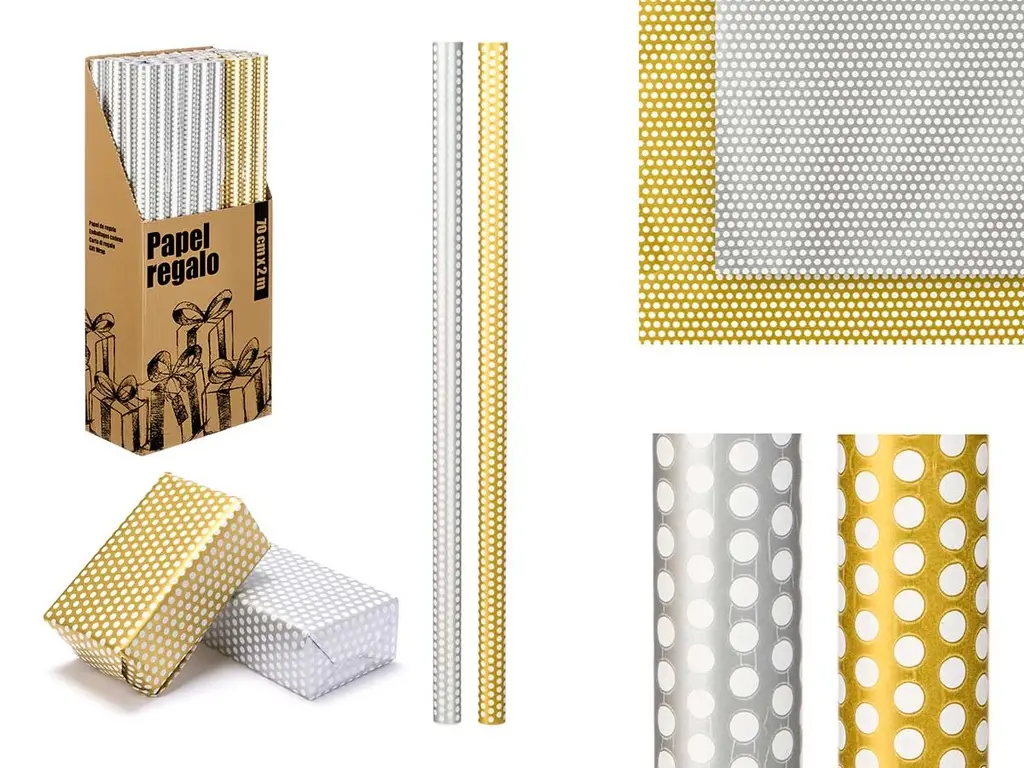 [27412 ZEN26] Papier cadeau rouleau 70x200 argent or pois