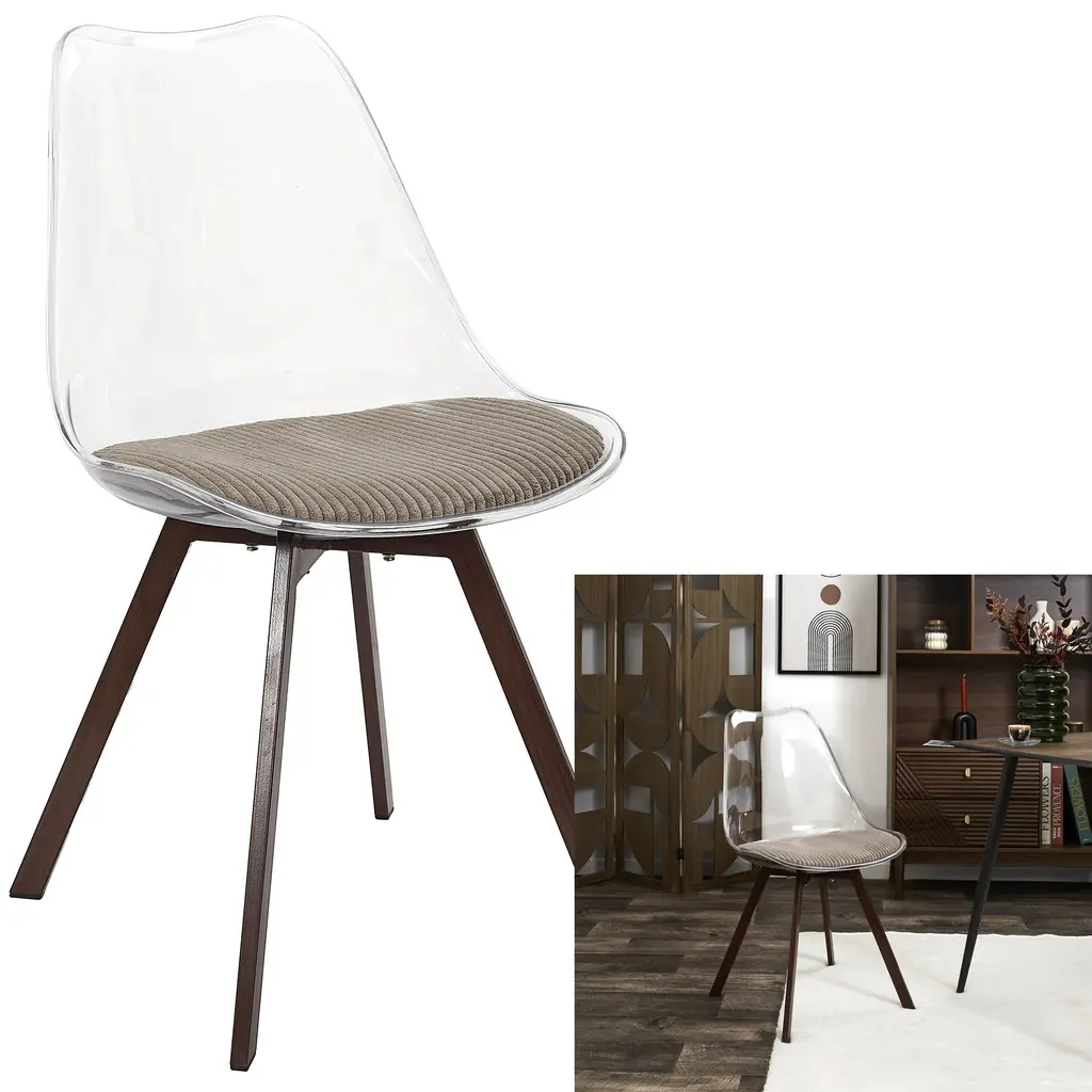 [HD0553 ZEN28] Transparent chair with taupe cushion