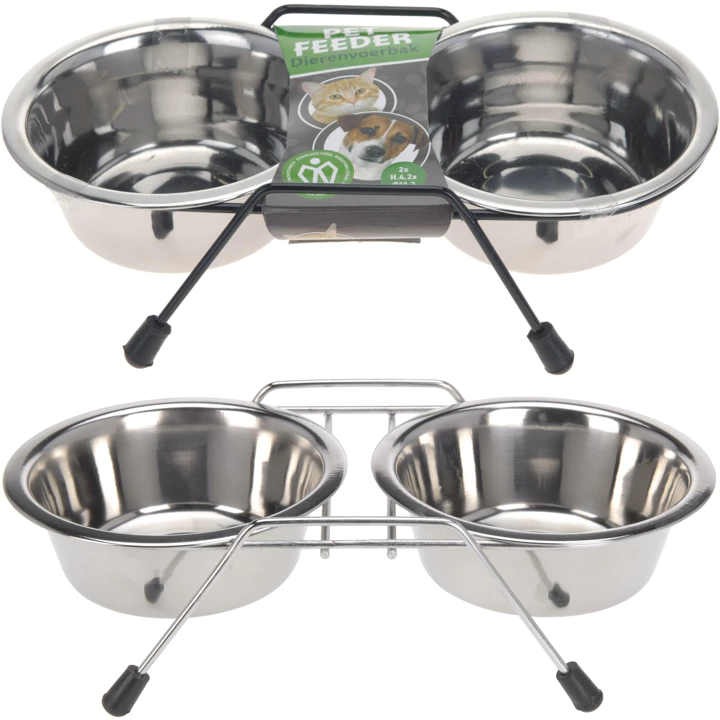 [8718158318046 ZEN28] Metal dog bowl with support in 2 parts