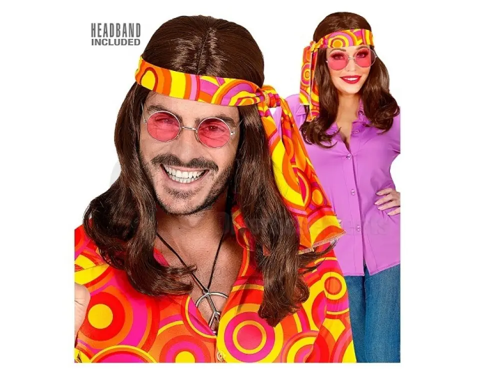 [02847 ZEN31] 70s long hair wig with headband – brown