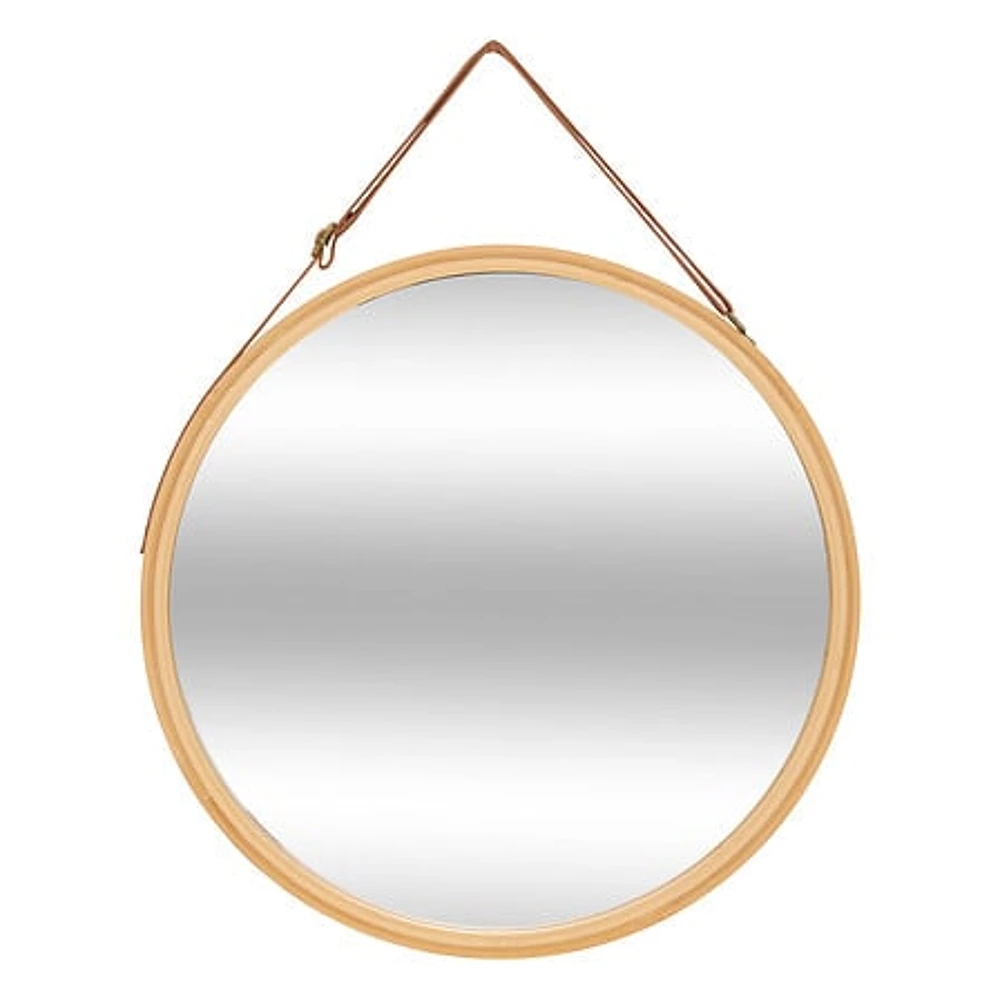 [213300 ZEN2901] Miroir mural rond en cuir bambou D38, beige
