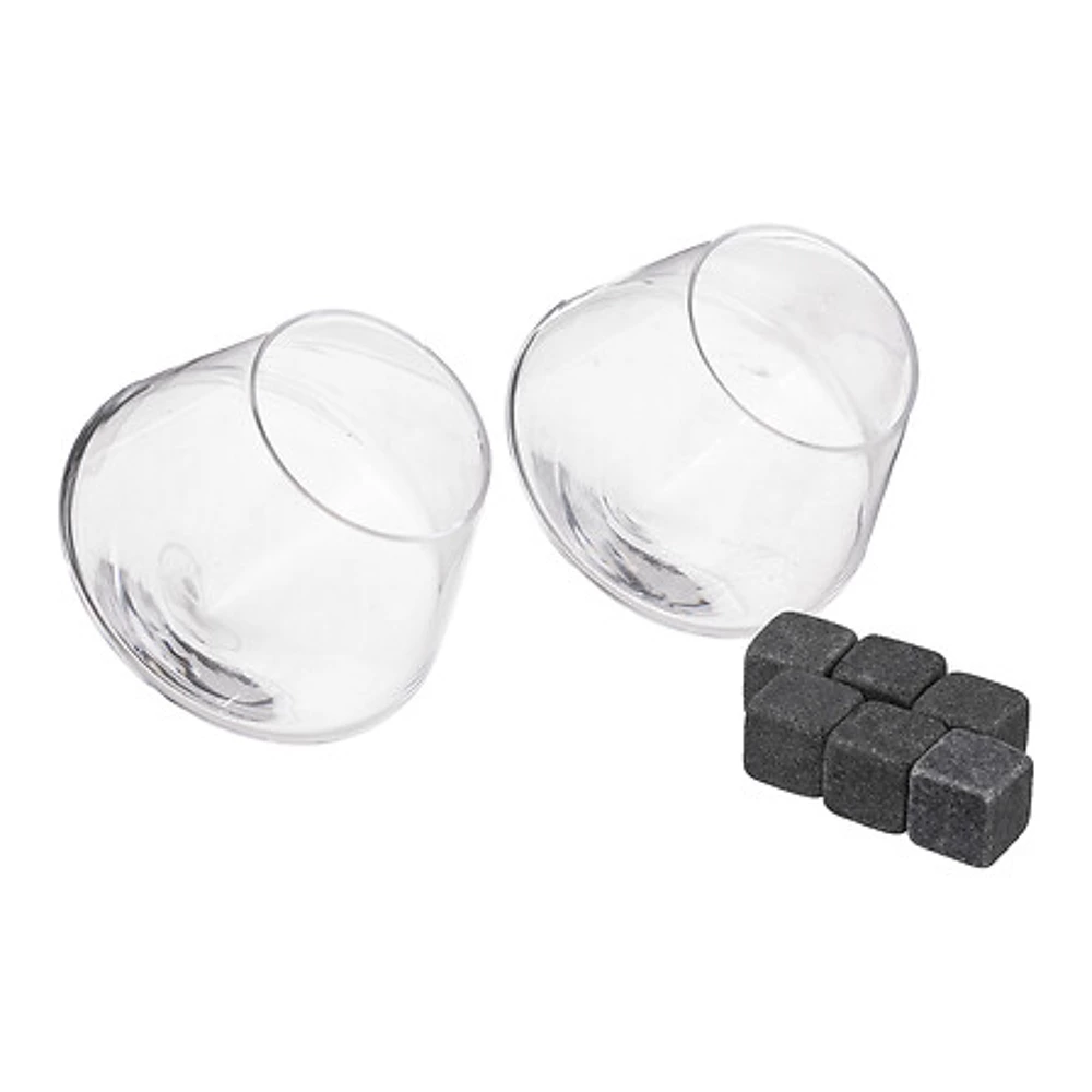 [188849 ZEN29] Coffret gobelets whisky x2 + pierres – transparent