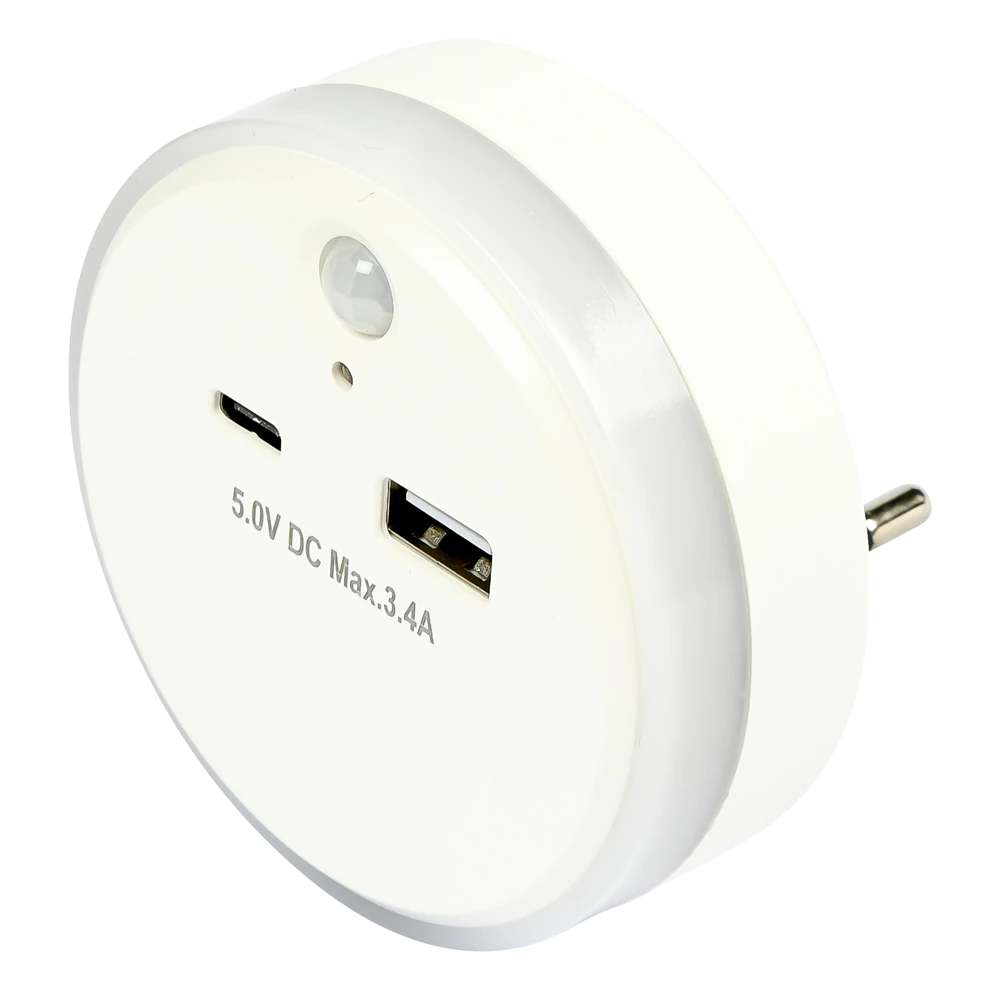 [014727 ZEN29] Prise USB-A & USB-C avec capteur jour/nuit + PIR
