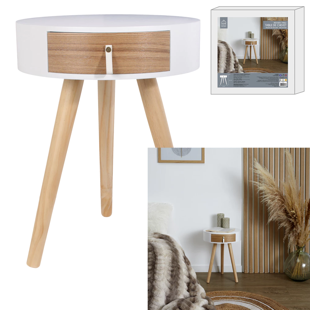 [HD6201 ZEN29] Table de chevet Nora blanche 34.5x34.5x47 cm