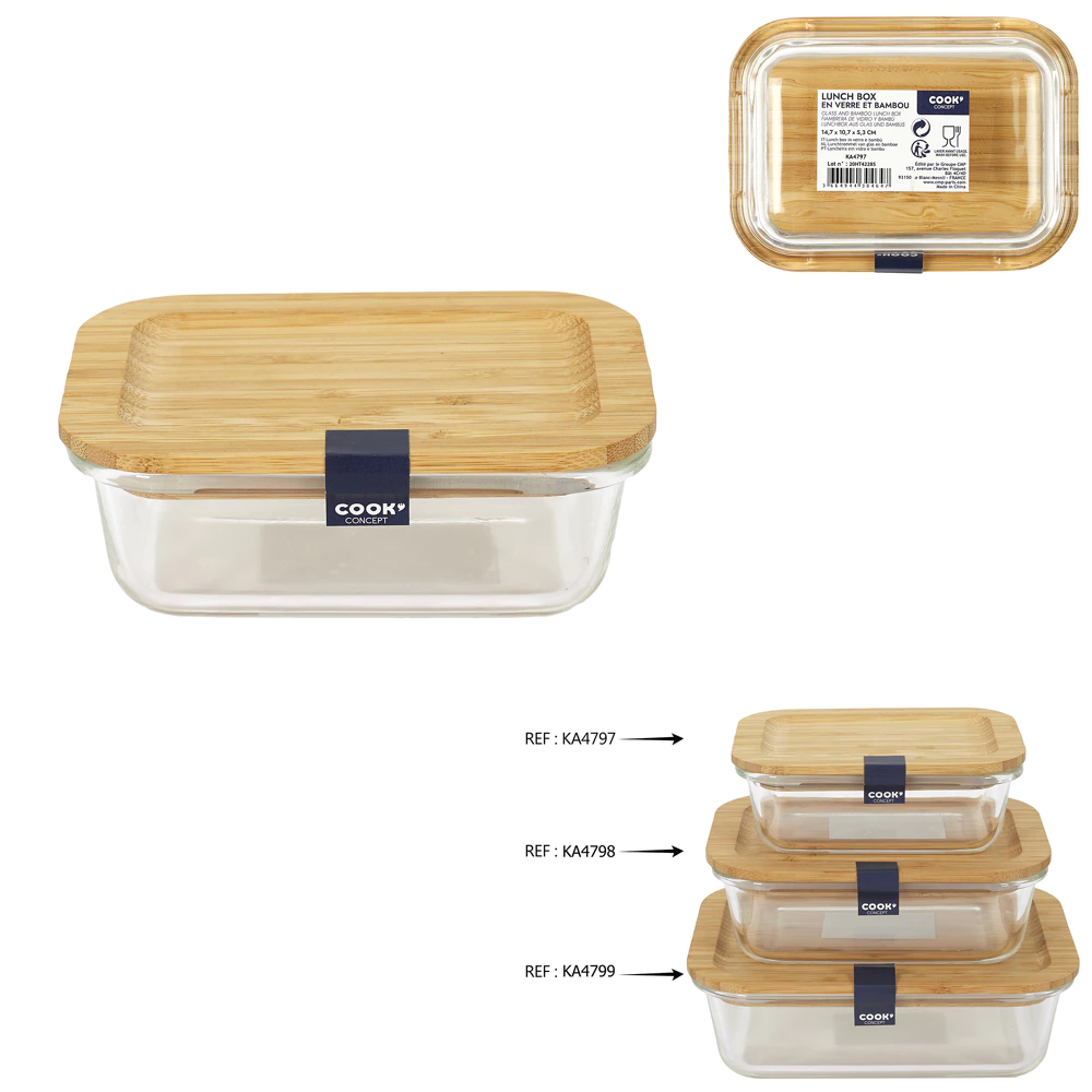 [KA4797 ZEN29] Glass and bamboo lunch box 32 cl