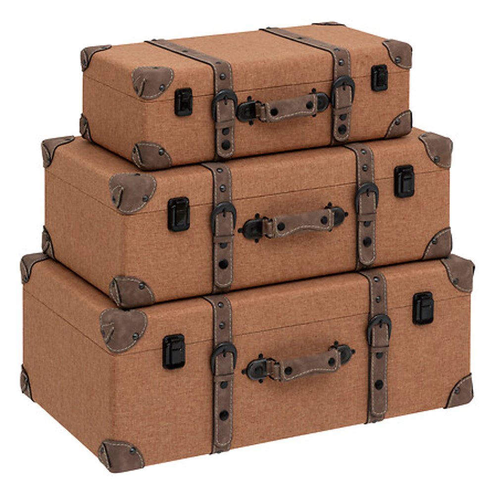 [200874 ZEN29] Brown Bev wooden trunk x3 – caramel