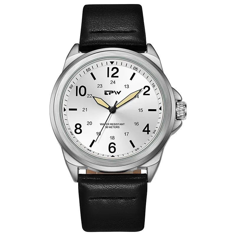 [K5108-97] Chic Retro Quartz Watch with ivory background and black strap.