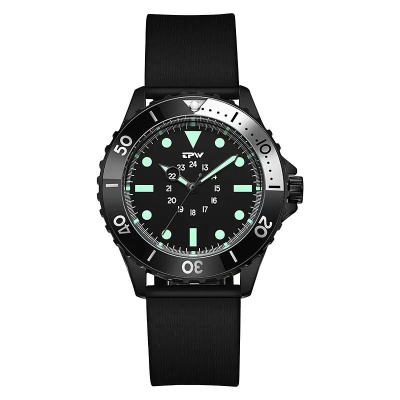 Montre Sport chic, cadran et lunette rotative noirs.  