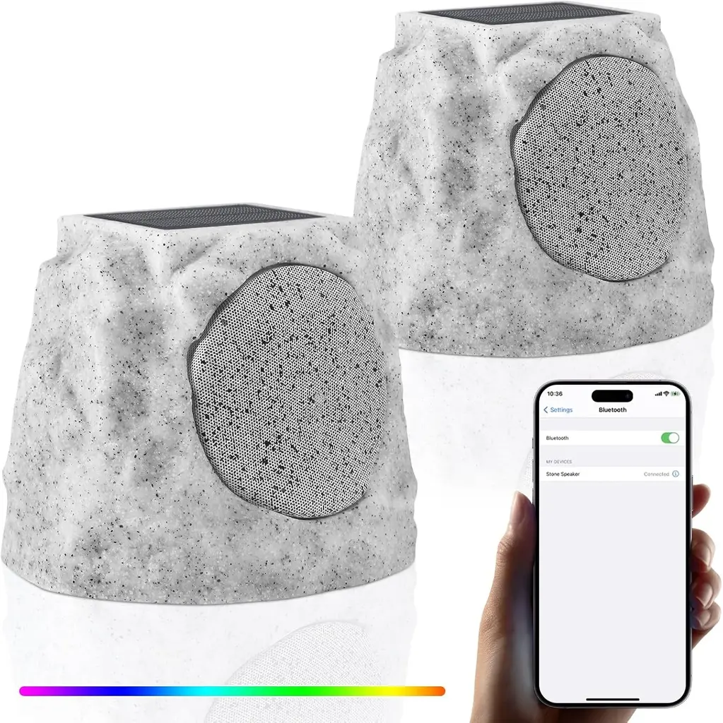 2x Outdoor Bluetooth Solar Speakers / Gray Rock