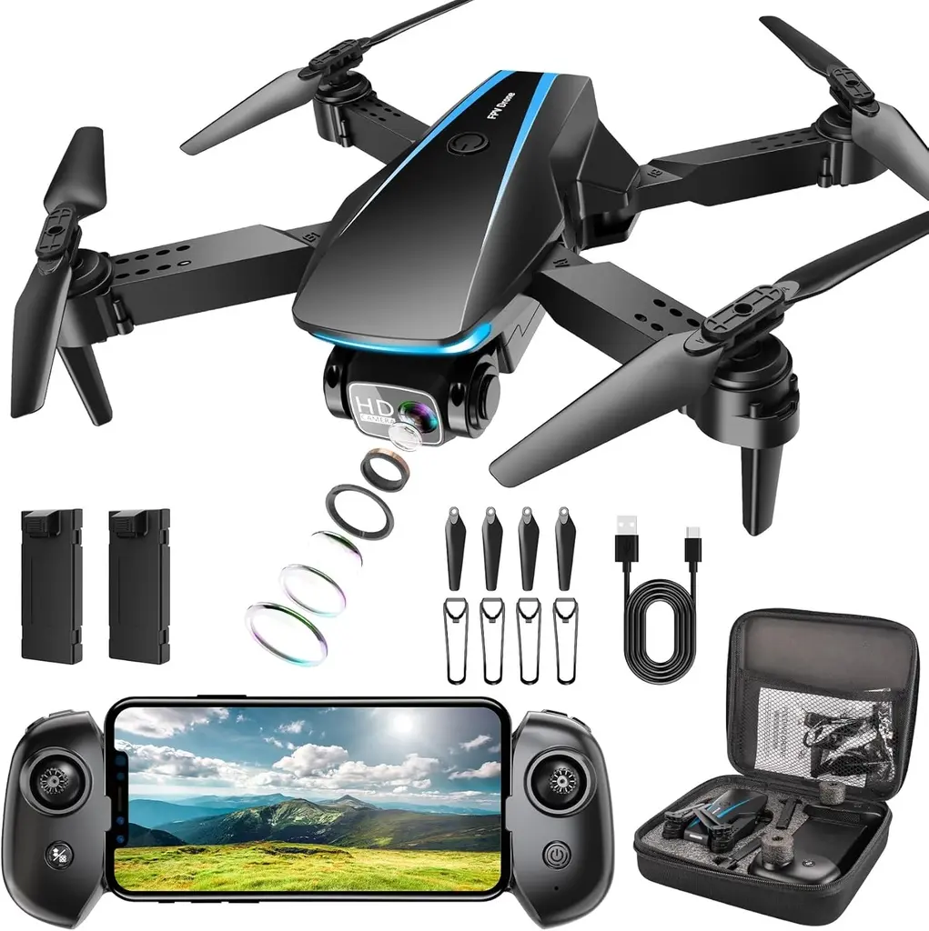 Oddire Drone with 1080p Camera – Foldable Drone with 2 Batteries and Carrying Bag