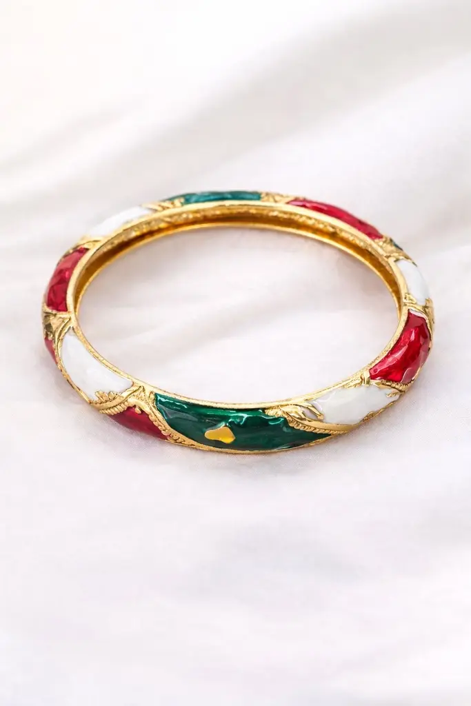 Gold Tricolor Enameled Bangle Bracelet