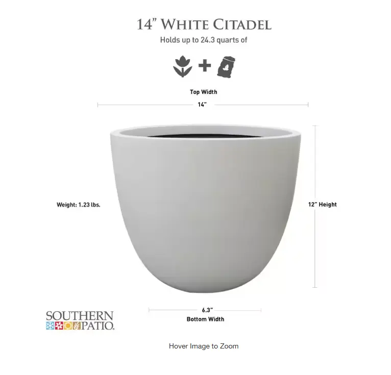 [HDR-088783] WHITE PLASTIC PLANTER POT 14" - 35.56cm