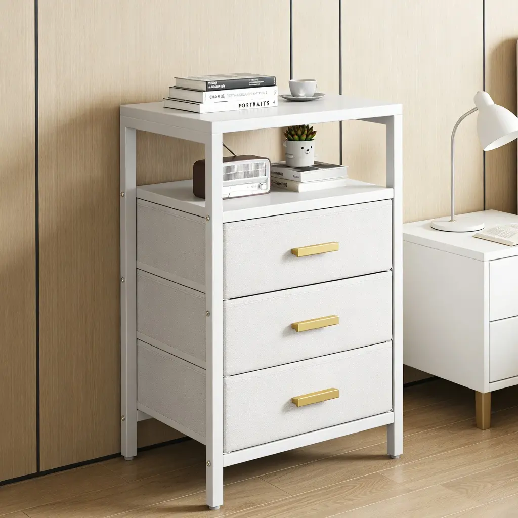 [NS31213] Modern 3-Drawer Fabric Nightstand