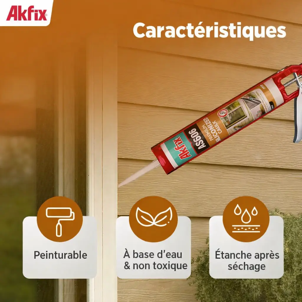 [AKFIX 606] AKFIX AS606 white acrylic silicone sealant – Paintable, window & door seals, 300 ml