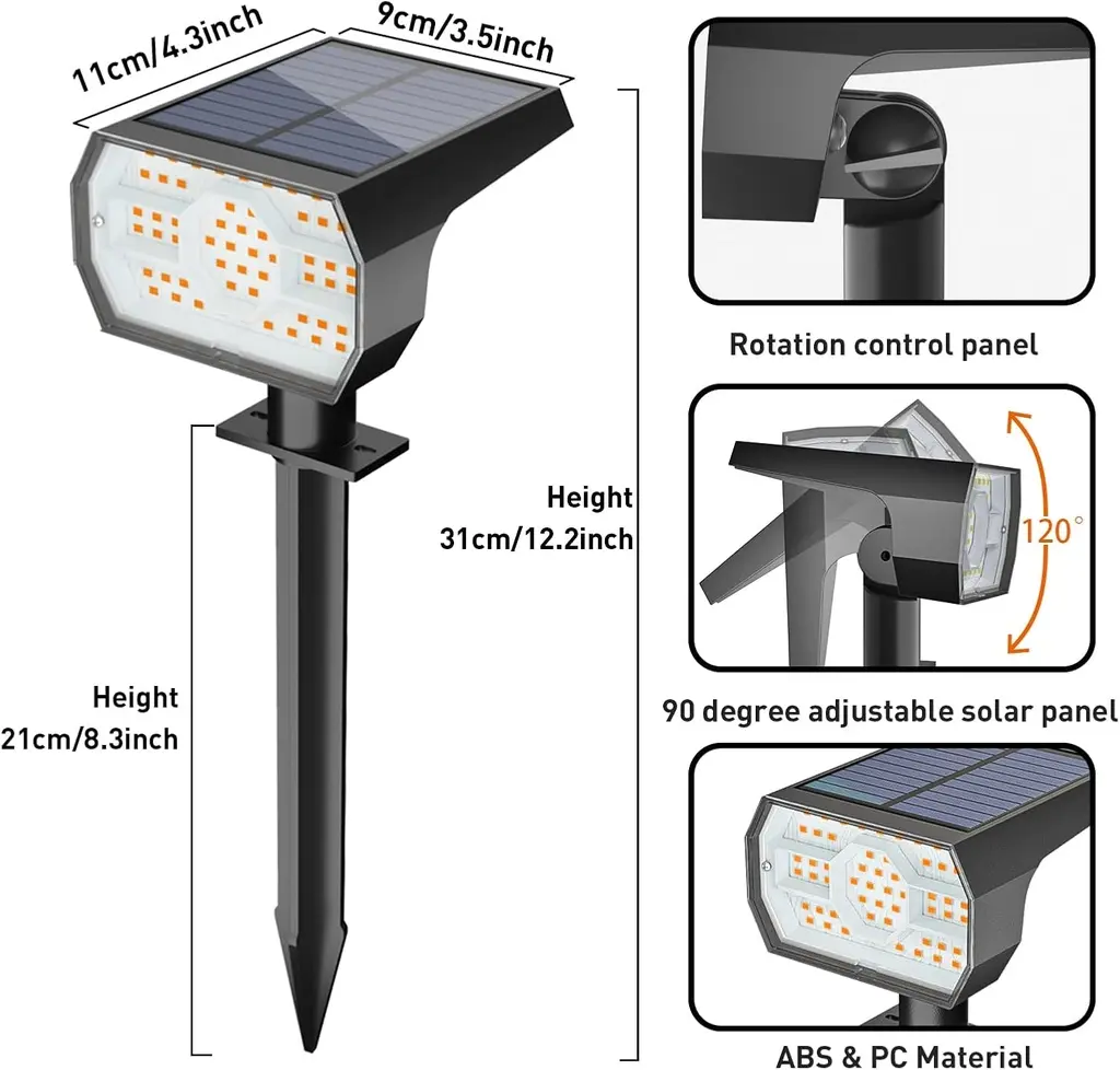 Spot jardin Solaire LED 56 LED IP68 – Projecteur jardin, blanc chaud
