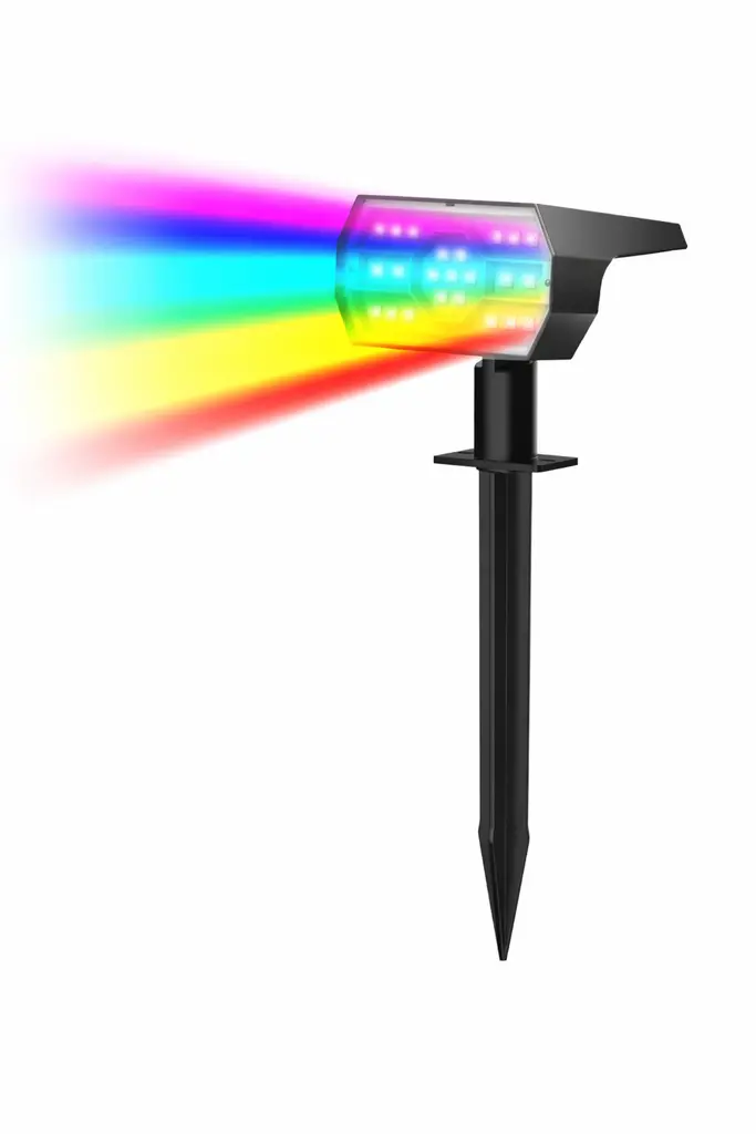 Outdoor RGB LED solar garden spotlight IP68 – 7 color modes
