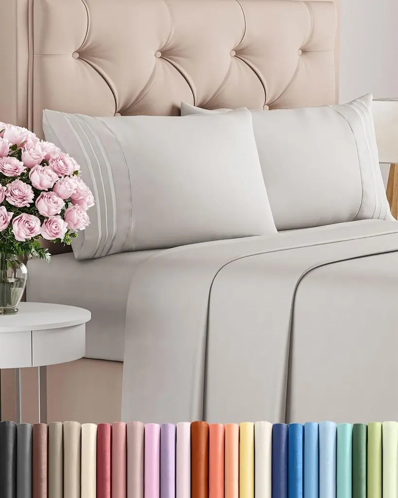 US Queen 4 Piece Sheet Set – Soft, Breathable and Cool Effect – French Gray