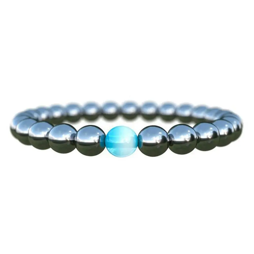 Bracelet Minceur Hematite avec Perle d'Opale Bleue