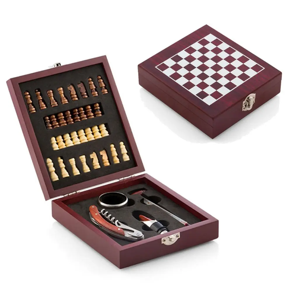 Coffret d'accessoires a vin avec echiquier