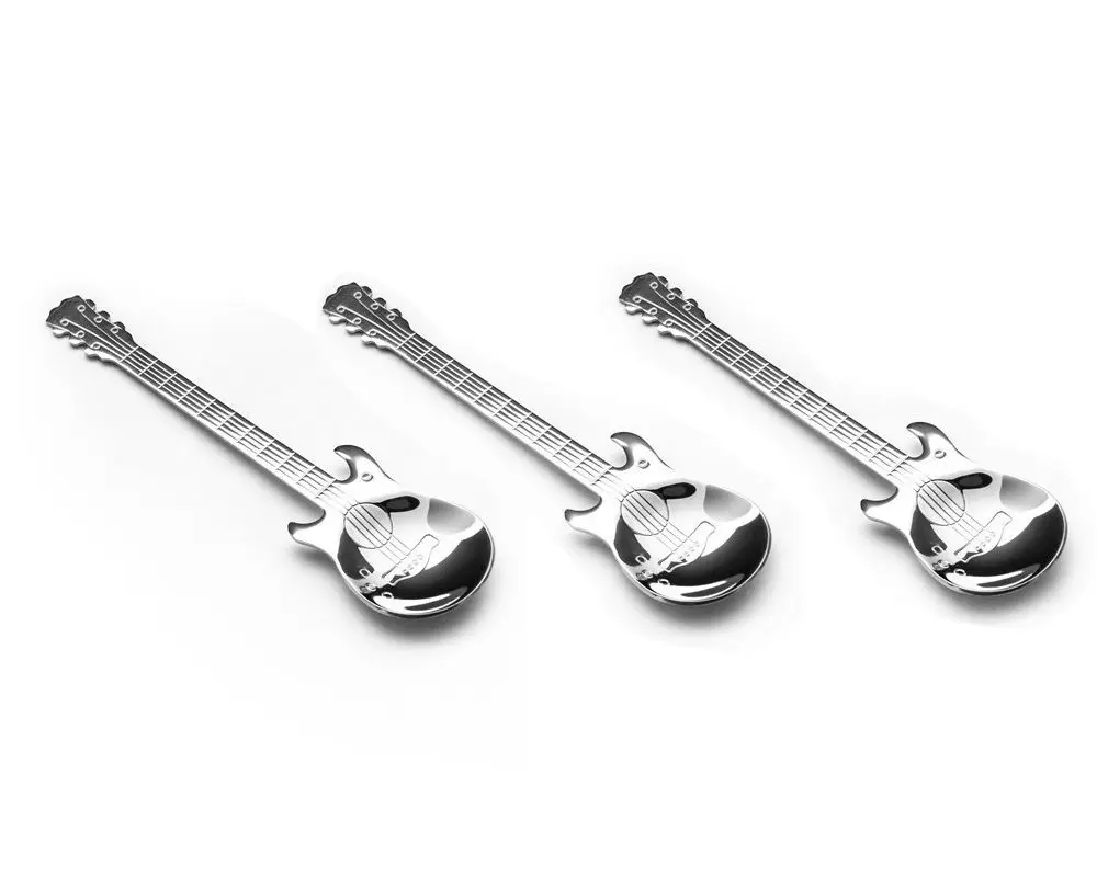 [2843 ZEN37] Cuilleres musicales « Guitare » – 3 pièces – argent