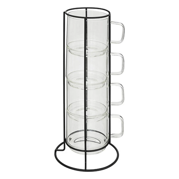 Rack 4 mugs M Mia 30 cl, transparent