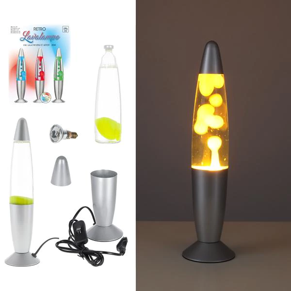 [74793 ZEN35] Lava lamp, glass/aluminum, 30 cm / 22 x 16 x 9