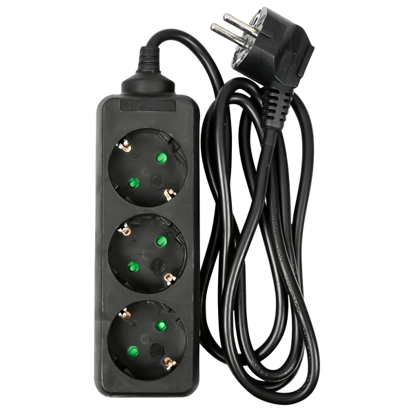 Rallonge prise 3 voies + terre – 1,5 m – noir