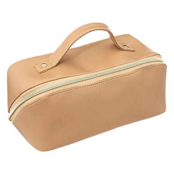 Trousse de toilette effet cuir, beige