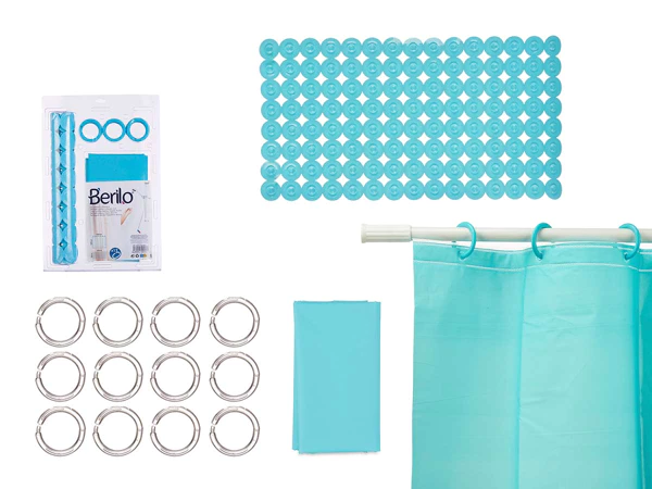 Ensemble rideau de bain et tapis de douche