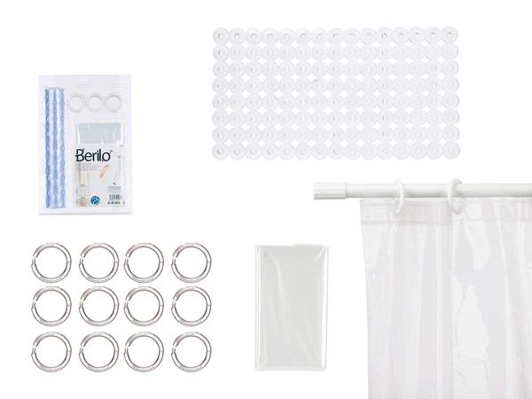 Transparent bath curtain and shower mat set