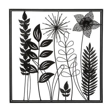 [169390 ZEN35] Deco murale métal feuille Ella 40x40 cm, noir