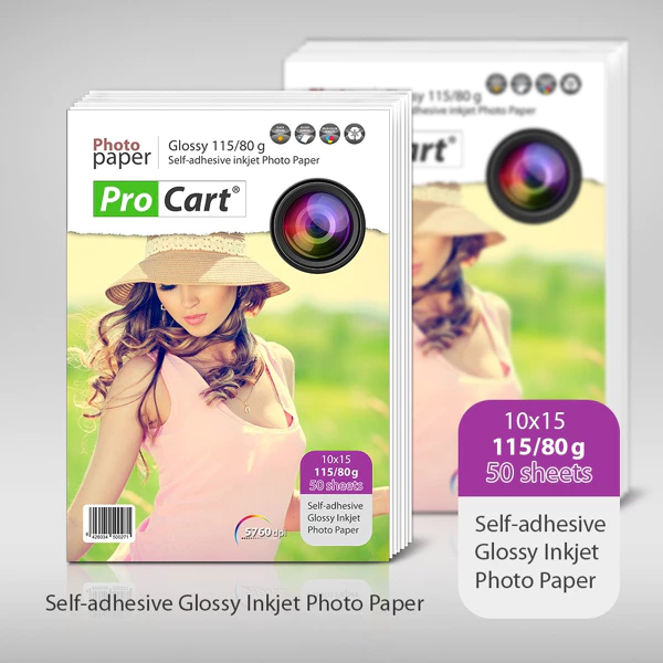 [SAH10 ZEN41] Papier photo brillant autocollant 50pcs -10*15 - 115 g/80 g PROCART