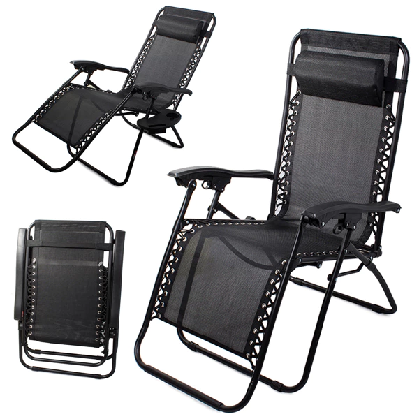 Chaise longue de jardin/plage & petite table pliante Noir