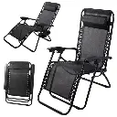 [01427_CZ ZEN42] Chaise longue de jardin/plage & petite table pliante Noir