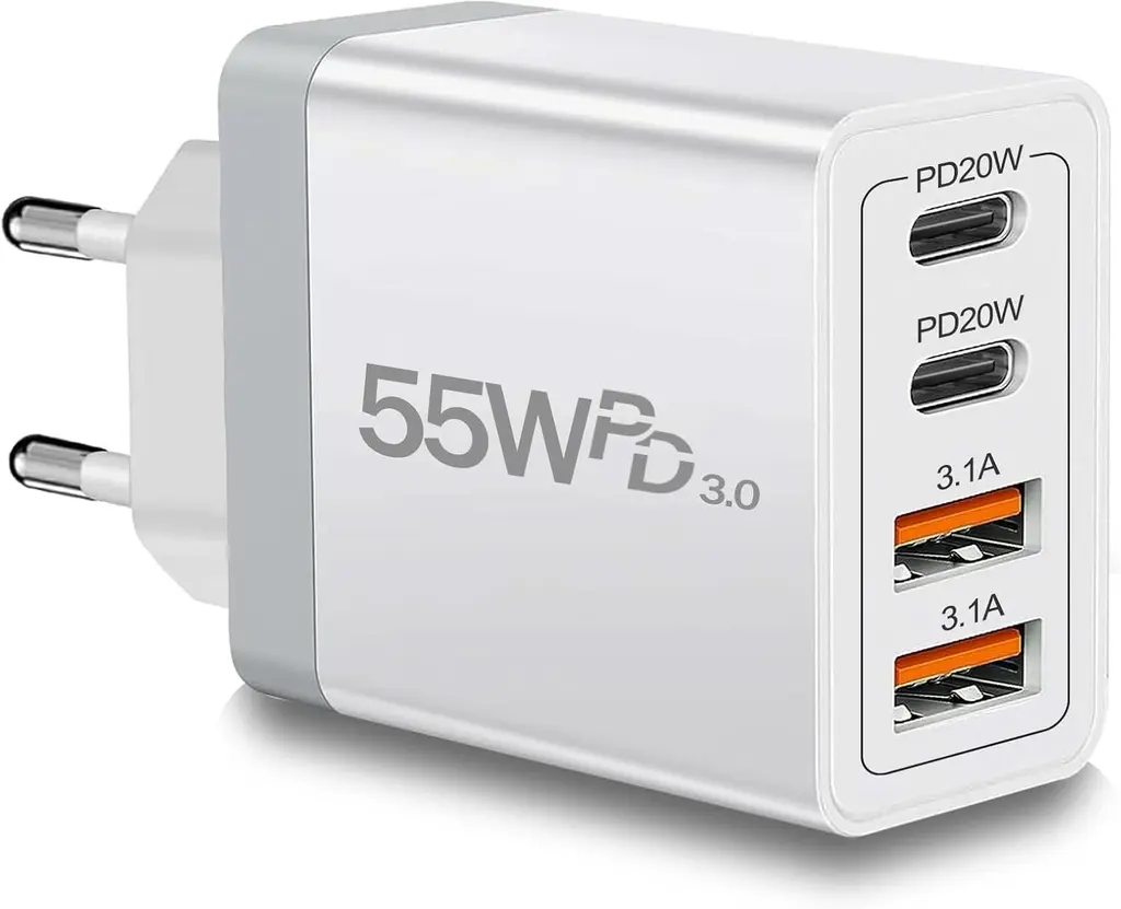 55W USB-C Fast Charger – 4-Port Adapter