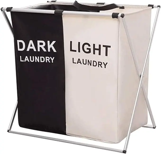2-compartment foldable laundry basket