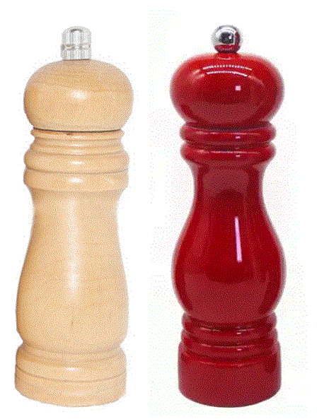 Small pepper mill, salt or spices in natural/red wood - 13 cm