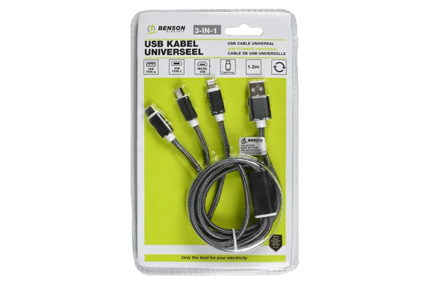 Universal 3-in-1 iPhone mini-USB USB-C USB Cable