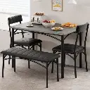 [PHO_10O4C5VW] Table de Cuisine 4 Places avec Banc Intégré Gris et Noir