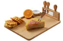 [N10] Cheese board + 4 stainless steel knives. 36L x 28W x 1.7cm thick.